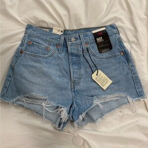 Levi's 501 Blue Jean Shorts High-Waisted Frayed Hem